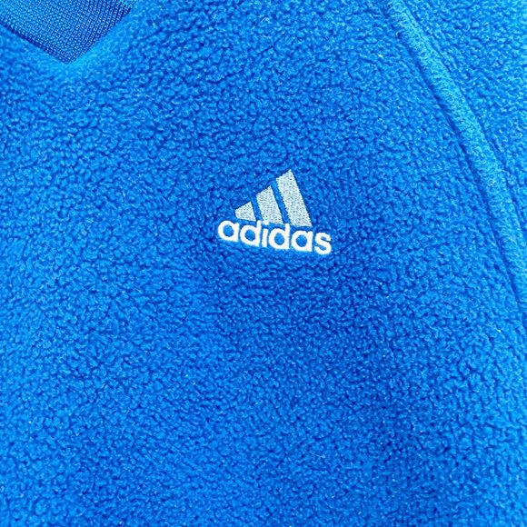 Adidas Raglan High-Low Fleece V-Neck Long Sleeve Pullover Sweater Medium Blue - Picture 4 of 7